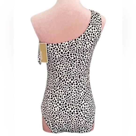 NWT Michael Kors Chain Ring One Shoulder One Piece Swimsuit Animal Print Dot 10 - Picture 8 of 9